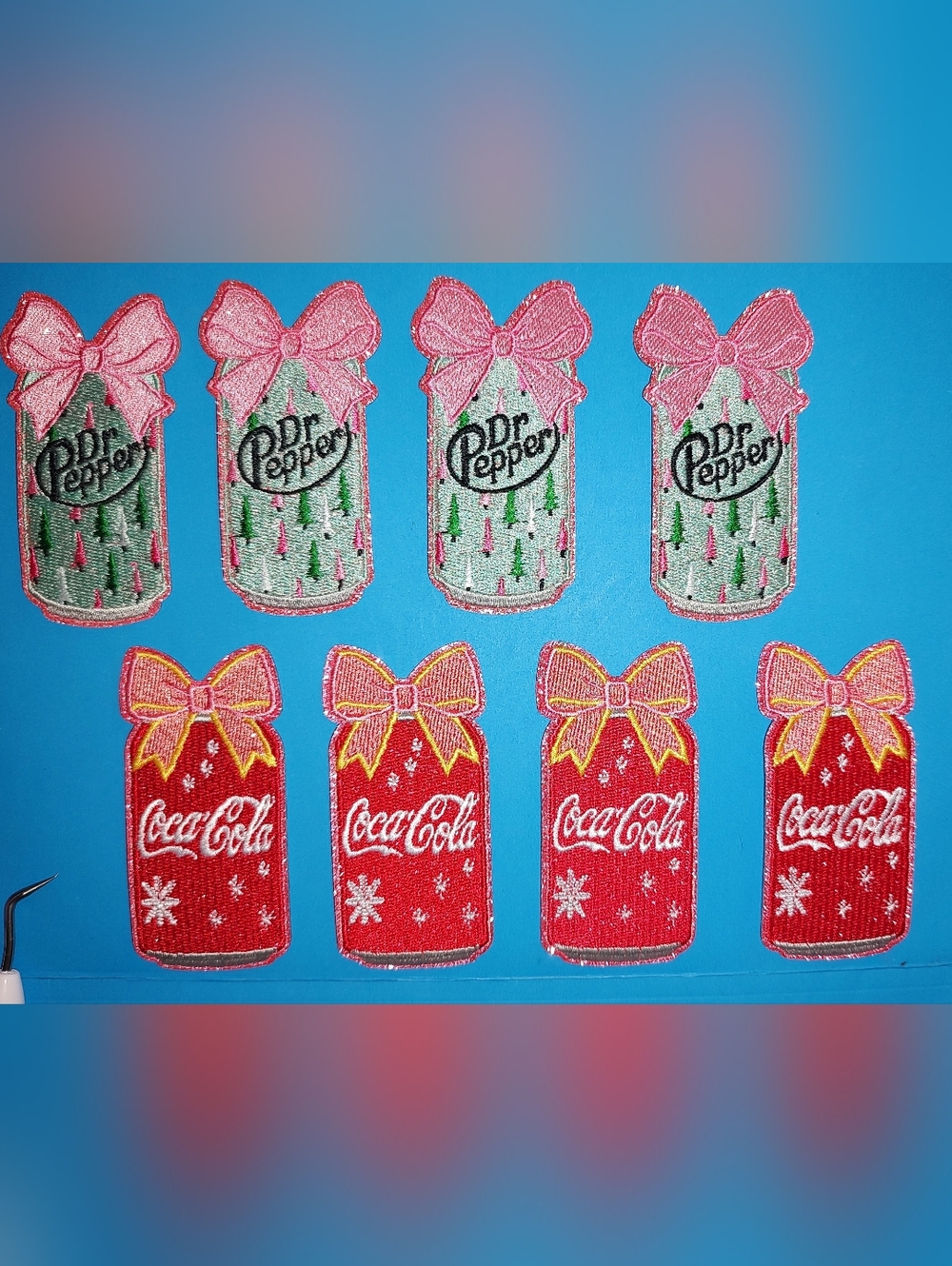 Coca Cola and Dr Pepper Holiday Can Embroidered Patches - Set Of 8.